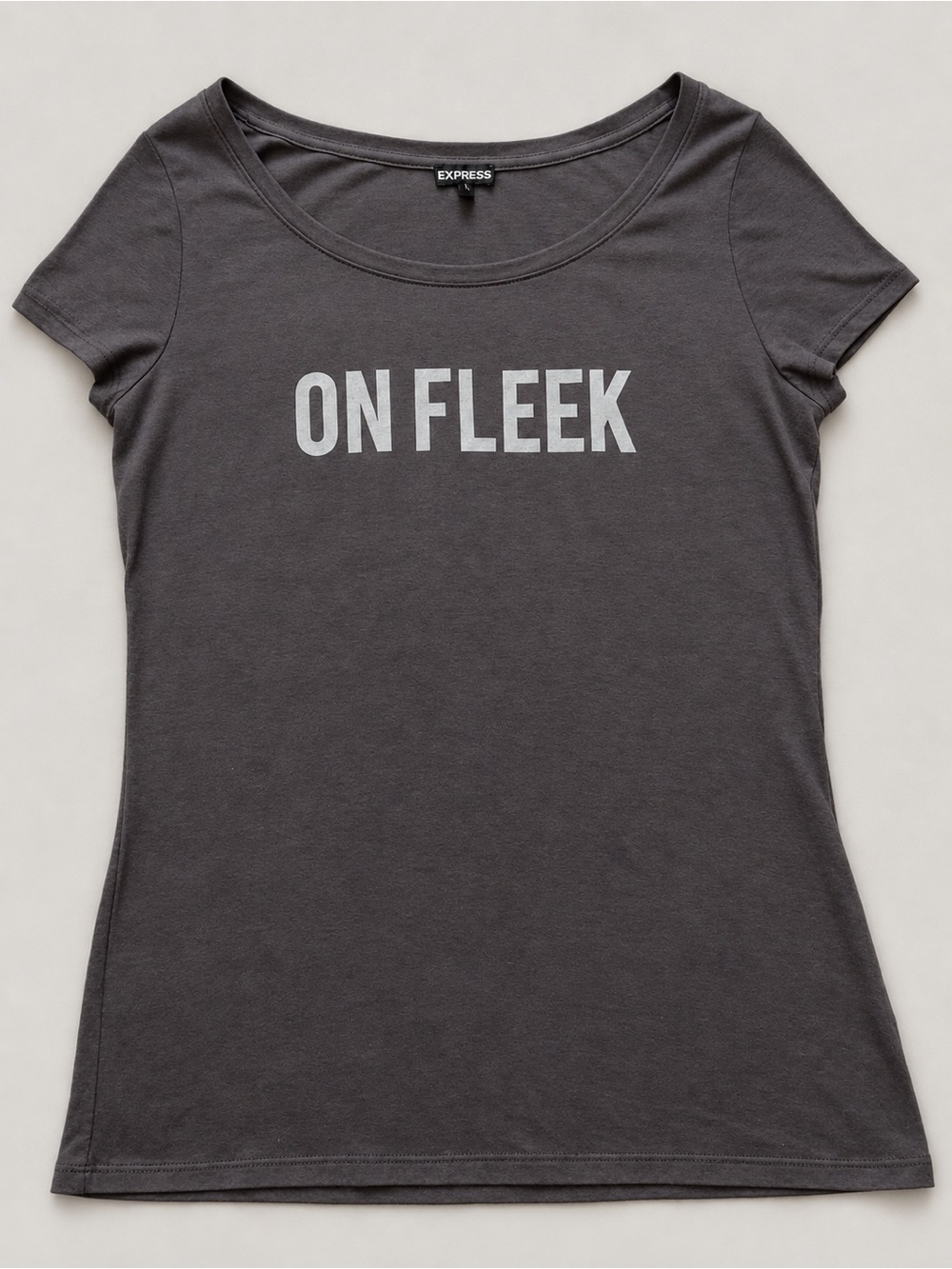 Express On Fleek Graphic Scoop-Neck Tee Charcoal Gray L NWOT